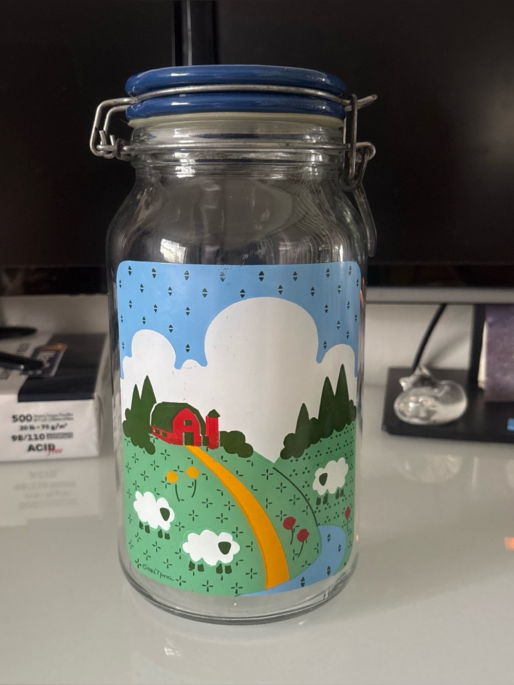 Farmcore Anchor Hocking Colorful Glass Canning Jar Wire Blue Lid & Seal Vintage
